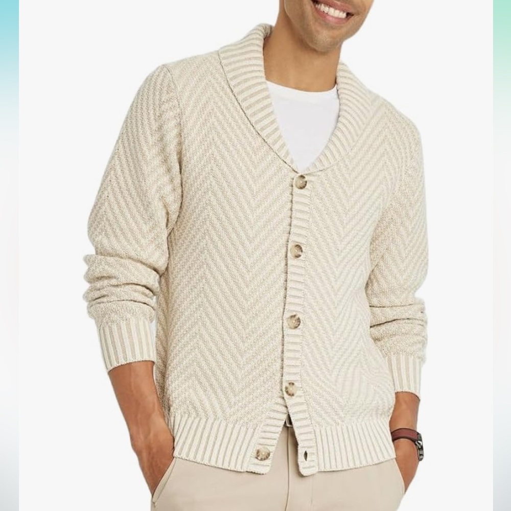 Goodfellow & Co. Chevron Knit Button-Up Cardigan - Neutral Beige - Size S